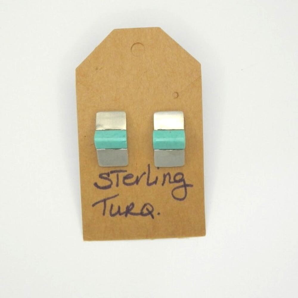 Handcrafted Sterling Silver and Turquoise Pierced Earrings